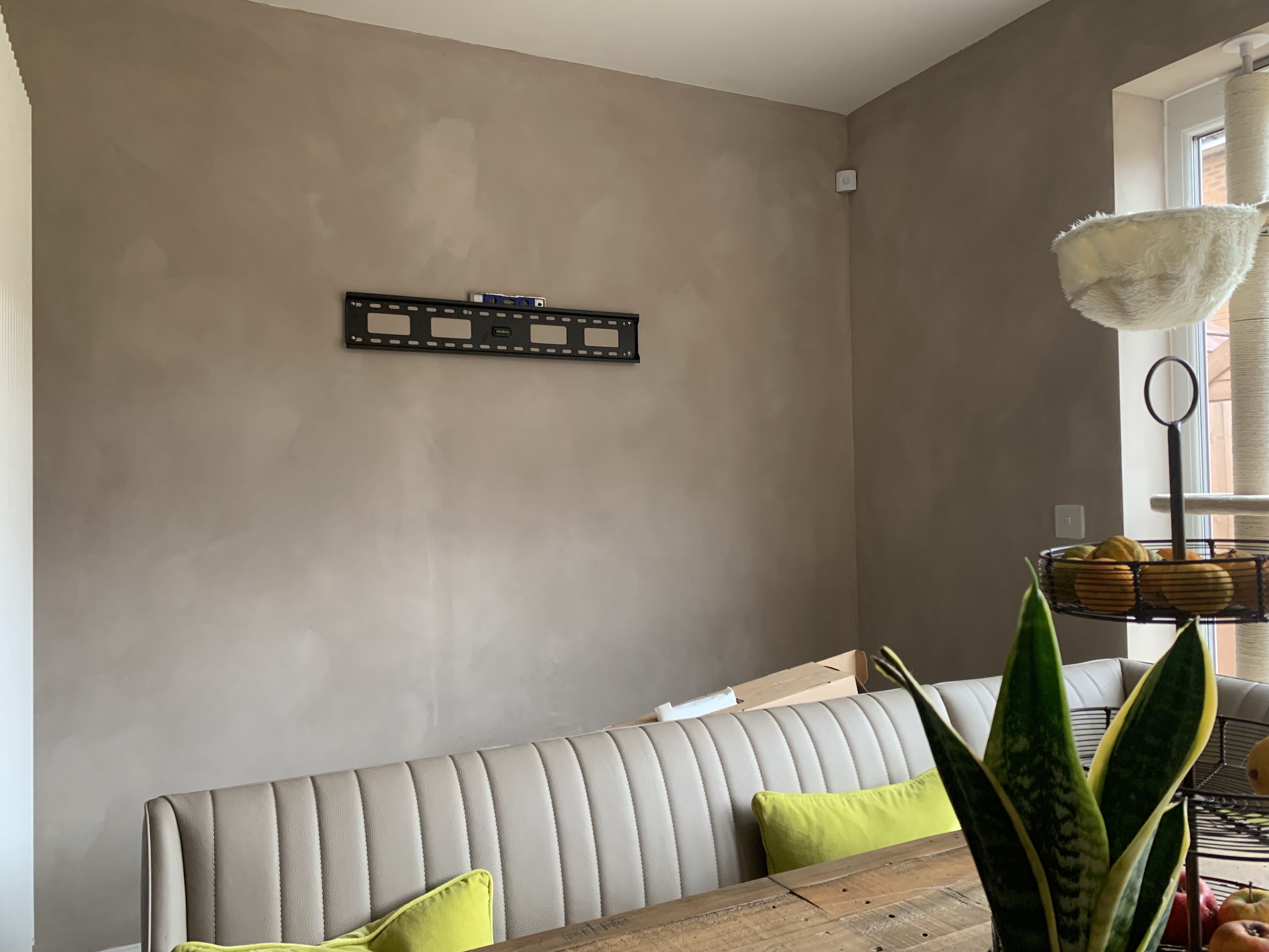 Wall with bracket installed before TV mounting